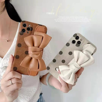Plush Bowknot  wrist phone case For iphone lbcase