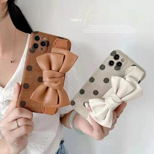 Plush Bowknot  wrist phone case For iphone lbcase