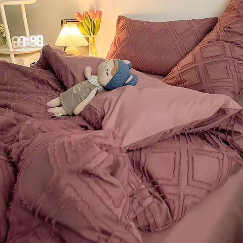 Simple solid color cut flower cotton four-piece quilt cover  new product