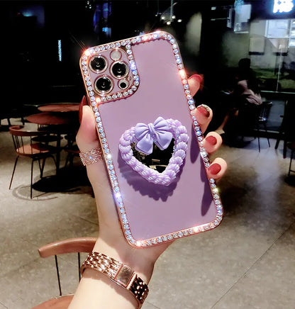 Rhinestone Love Makeup Mirror Phone Case For iphone lbcase