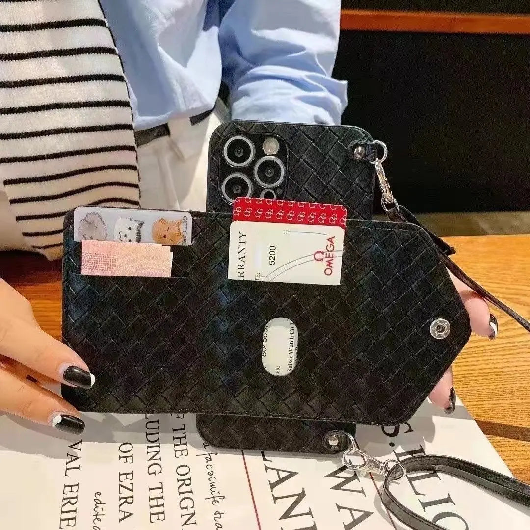 Braided leather fold Coin purse crossbody phone case for Samsung lbcase