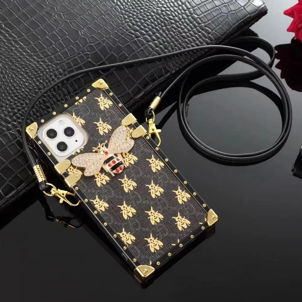 Retro rhinestone bee lanyard phone case lbcase