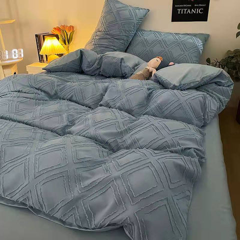 Simple solid color cut flower cotton four-piece quilt cover  new product
