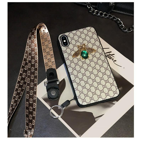 Rhinestone bee lanyard phone case