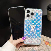 Old flower laser quicksand phone case for iPhone