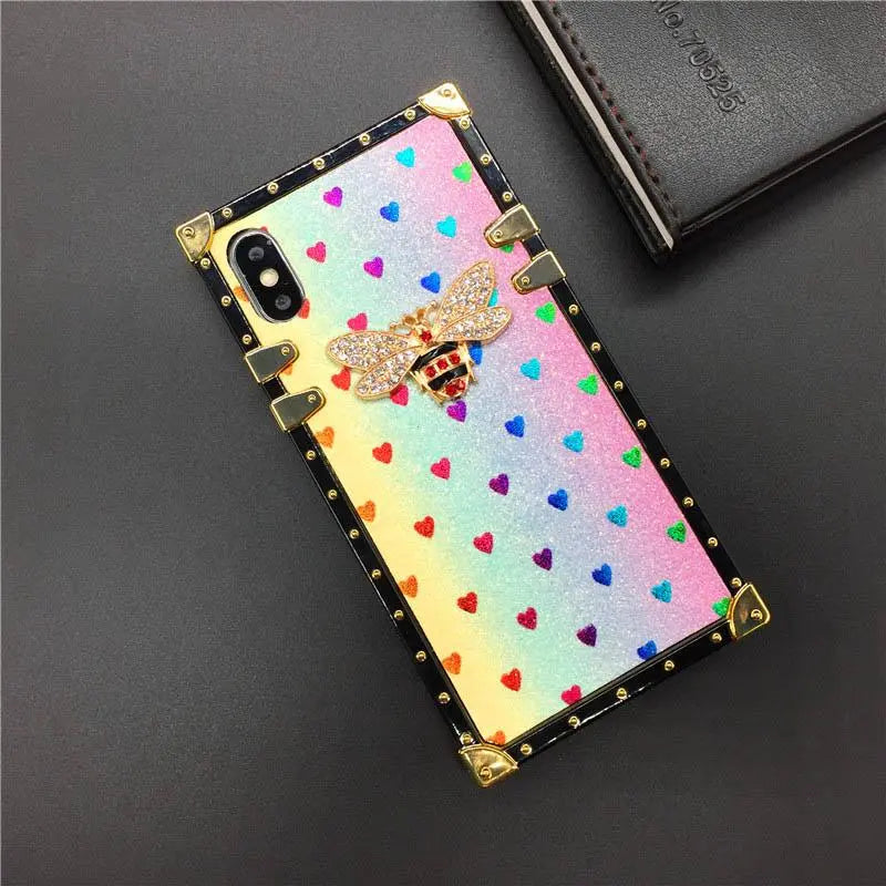 Glitter Love Heart Bee Square phone Case for iphone lbcase