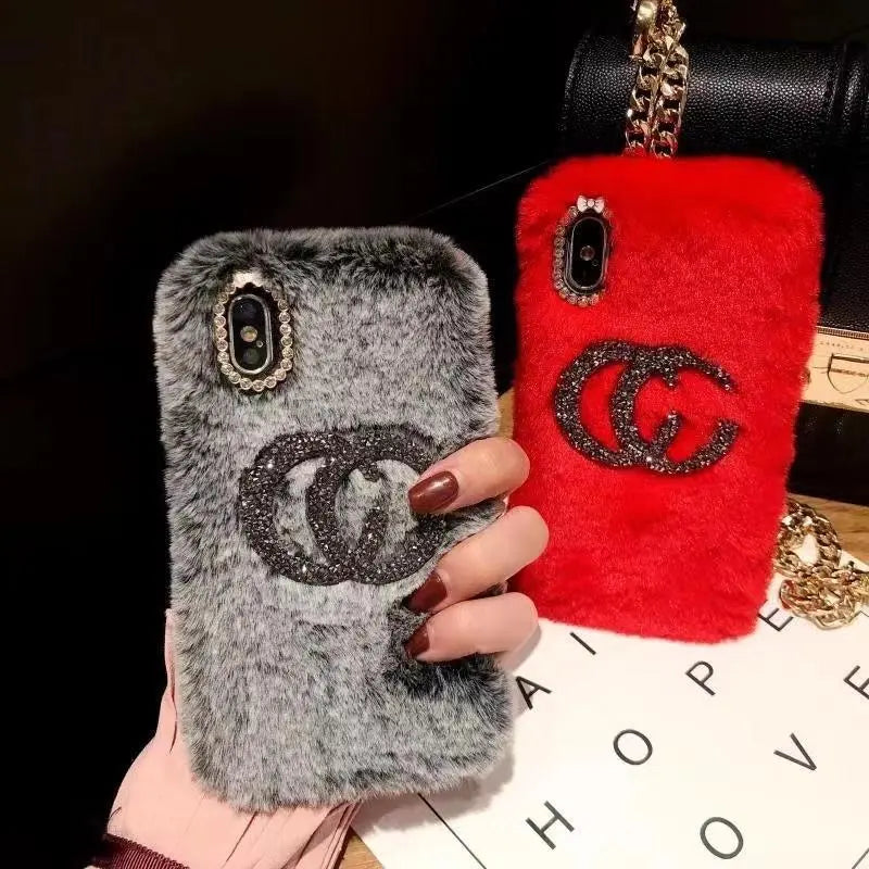 Fashion Rhinestone plush phone case lbcase