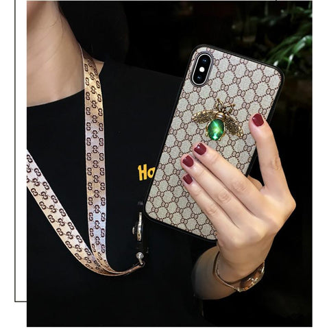 Rhinestone bee lanyard phone case