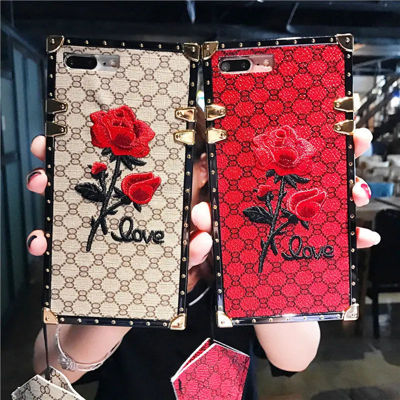 Embroidery Rose Flower Square Phone Case lbcase