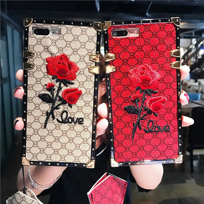 Embroidery Rose Flower Square Phone Case lbcase