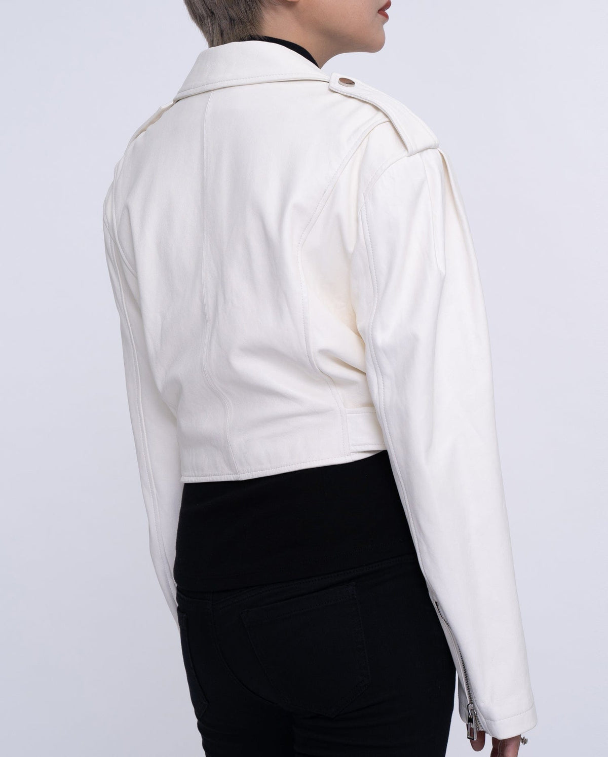 Woman's Classic White Biker Cropped Leather Jacket
