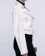 Woman's Classic White Biker Cropped Leather Jacket