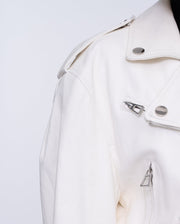 Woman's Classic White Biker Cropped Leather Jacket