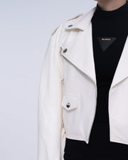 Woman's Classic White Biker Cropped Leather Jacket