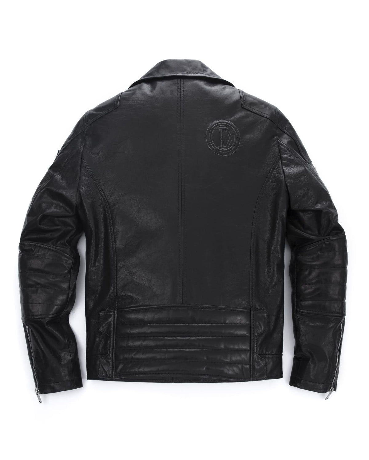 Black Embroidery Structured Quilted Leather Moto Biker Jacket
