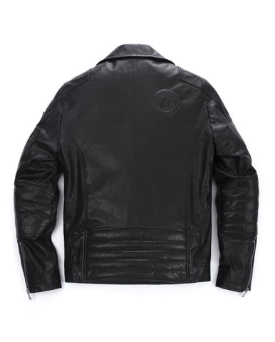 Black Embroidery Structured Quilted Leather Moto Biker Jacket