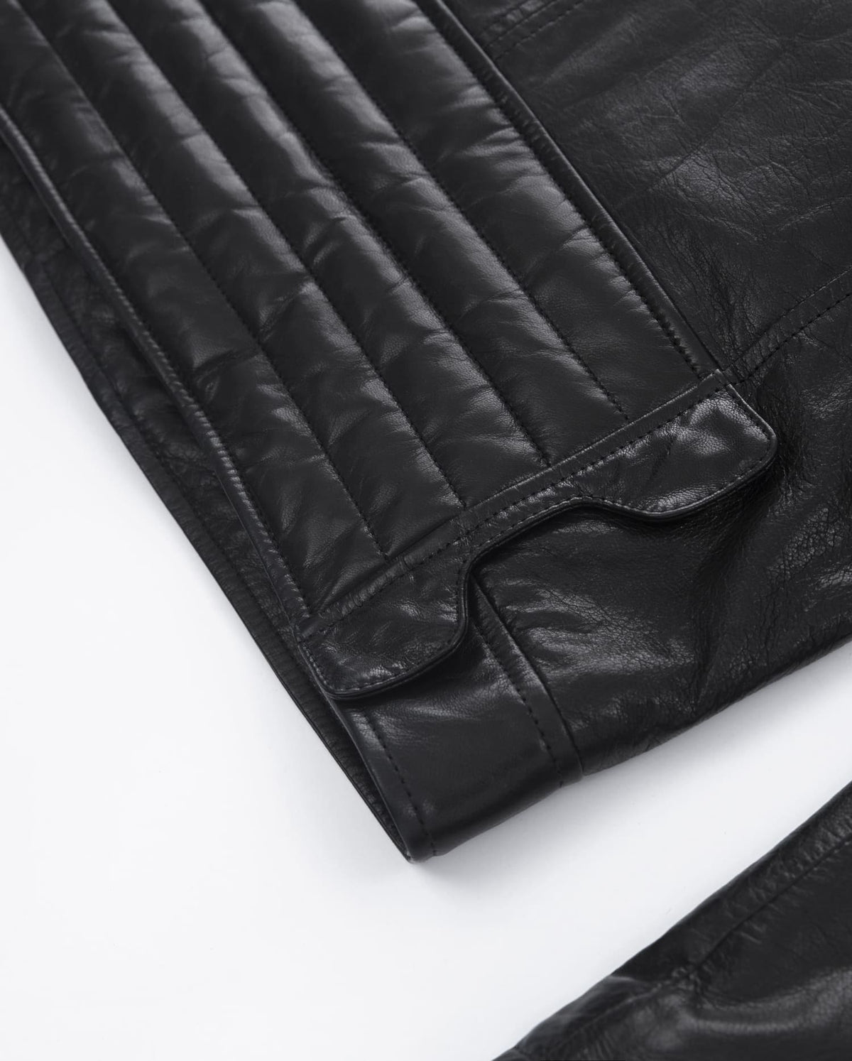 Black Embroidery Structured Quilted Leather Moto Biker Jacket