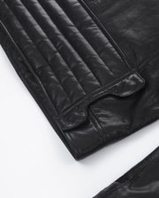 Black Embroidery Structured Quilted Leather Moto Biker Jacket