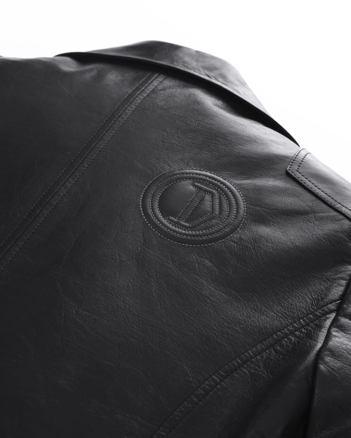 Black Embroidery Structured Quilted Leather Moto Biker Jacket