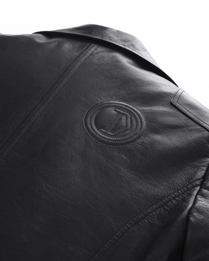 Black Embroidery Structured Quilted Leather Moto Biker Jacket