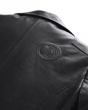 Black Embroidery Structured Quilted Leather Moto Biker Jacket