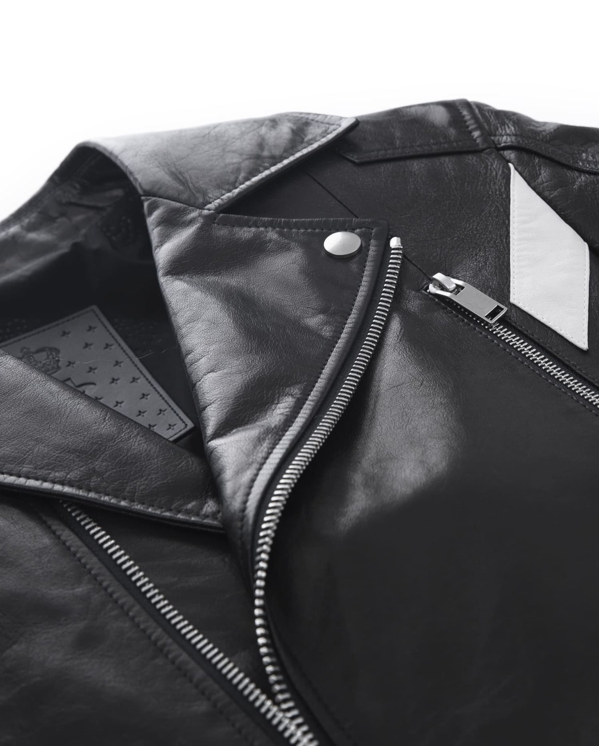 Black Embroidery Structured Quilted Leather Moto Biker Jacket