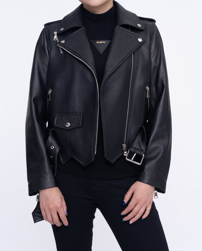 Classic Black Asymmetrical Cropped Leather Jacket
