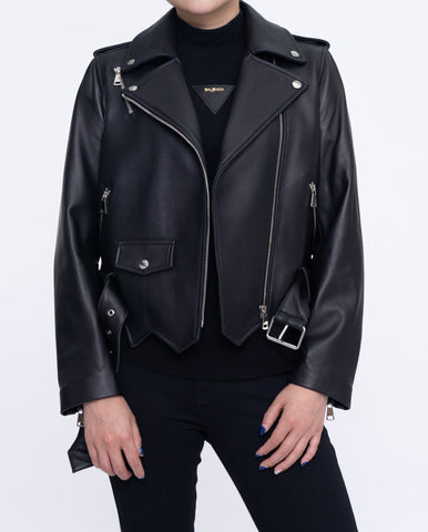 Classic Black Asymmetrical Cropped Leather Jacket