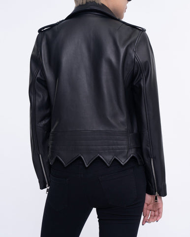 Classic Black Asymmetrical Cropped Leather Jacket