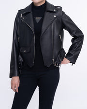Classic Black Asymmetrical Cropped Leather Jacket