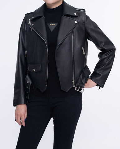 Classic Black Asymmetrical Cropped Leather Jacket