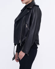 Classic Black Asymmetrical Cropped Leather Jacket