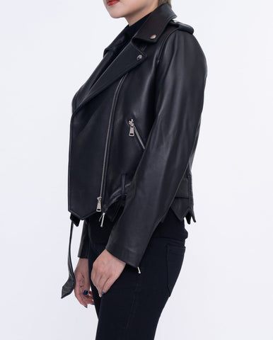 Classic Black Asymmetrical Cropped Leather Jacket