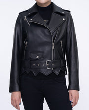 Classic Black Asymmetrical Cropped Leather Jacket