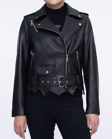 Classic Black Asymmetrical Cropped Leather Jacket