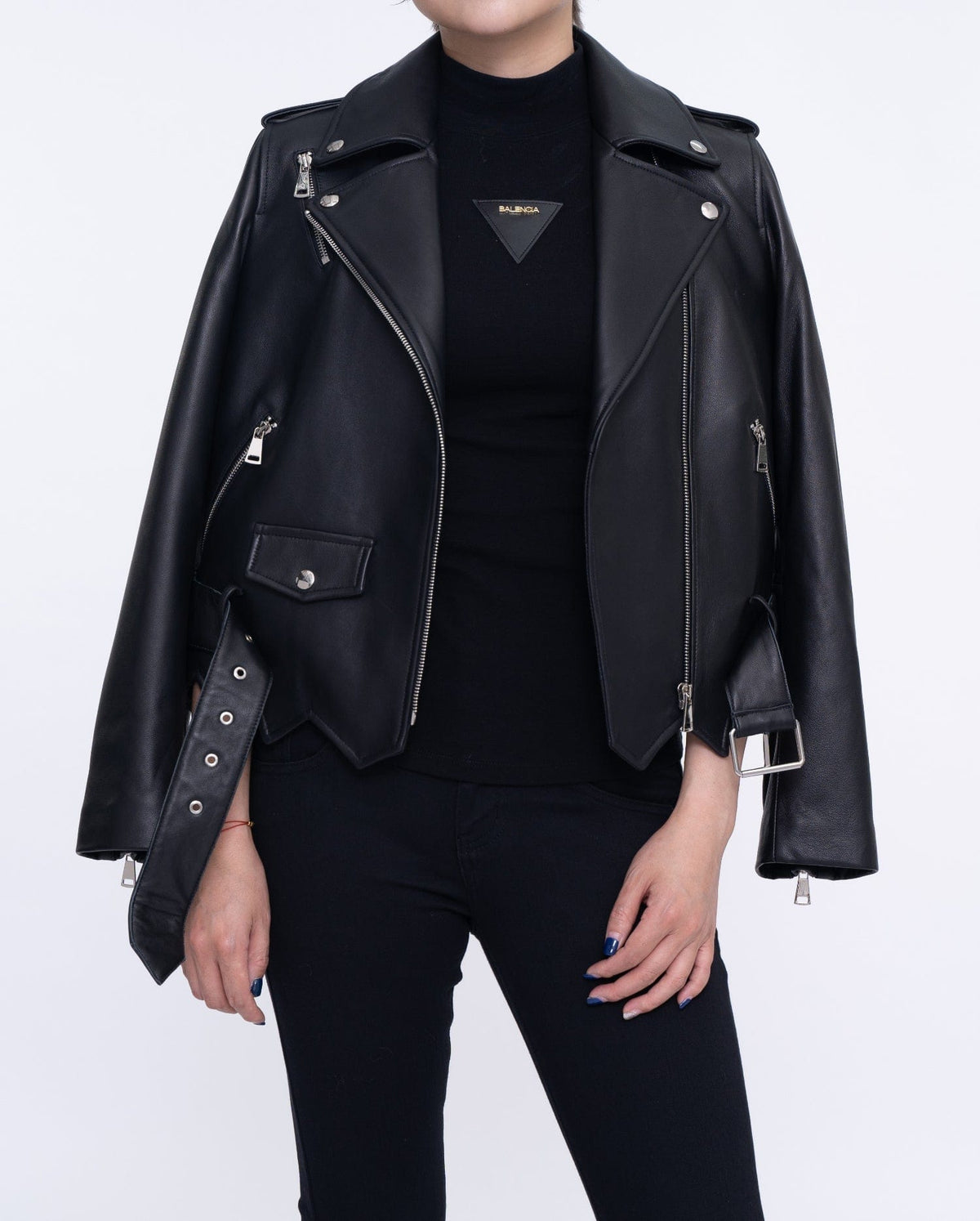 Classic Black Asymmetrical Cropped Leather Jacket