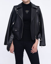 Classic Black Asymmetrical Cropped Leather Jacket