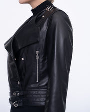 Black Belted Cropped Lambskin Leather Jacket