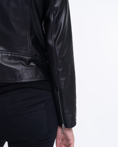 Black Belted Cropped Lambskin Leather Jacket