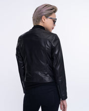 Black Belted Cropped Lambskin Leather Jacket