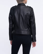 Woman's Black Cropped Leather Racer Jacket