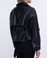 Black Cropped Short Leather Trench Coat