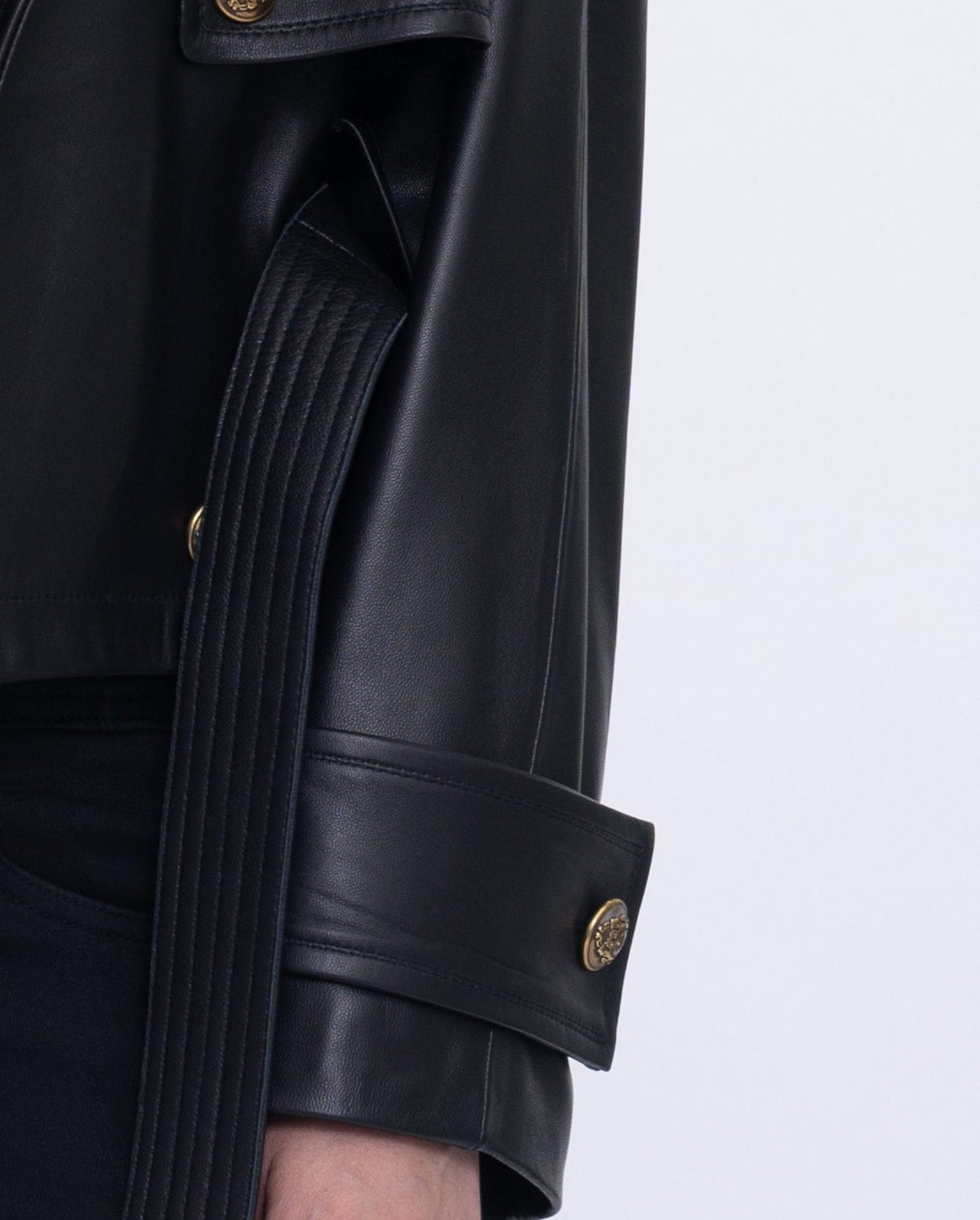 Black Cropped Short Leather Trench Coat