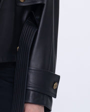 Black Cropped Short Leather Trench Coat