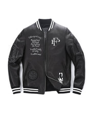 Black Patched Lambskin Varsity Letterman Bomber Leather Jacket