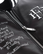 Black Patched Lambskin Varsity Letterman Bomber Leather Jacket