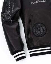 Black Patched Lambskin Varsity Letterman Bomber Leather Jacket