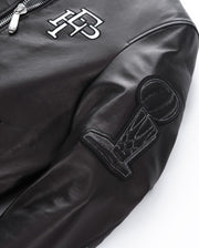 Black Patched Lambskin Varsity Letterman Bomber Leather Jacket