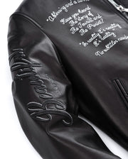 Black Patched Lambskin Varsity Letterman Bomber Leather Jacket