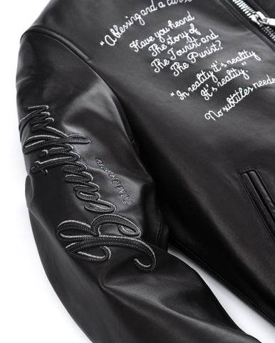 Black Patched Lambskin Varsity Letterman Bomber Leather Jacket